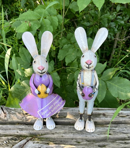 RABBITS W/EGGS RECYCLED METAL